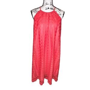 Maggy London Pink Lace Eyelet Keyhole Back Sleeveless Asymmetrical Dress Size 14